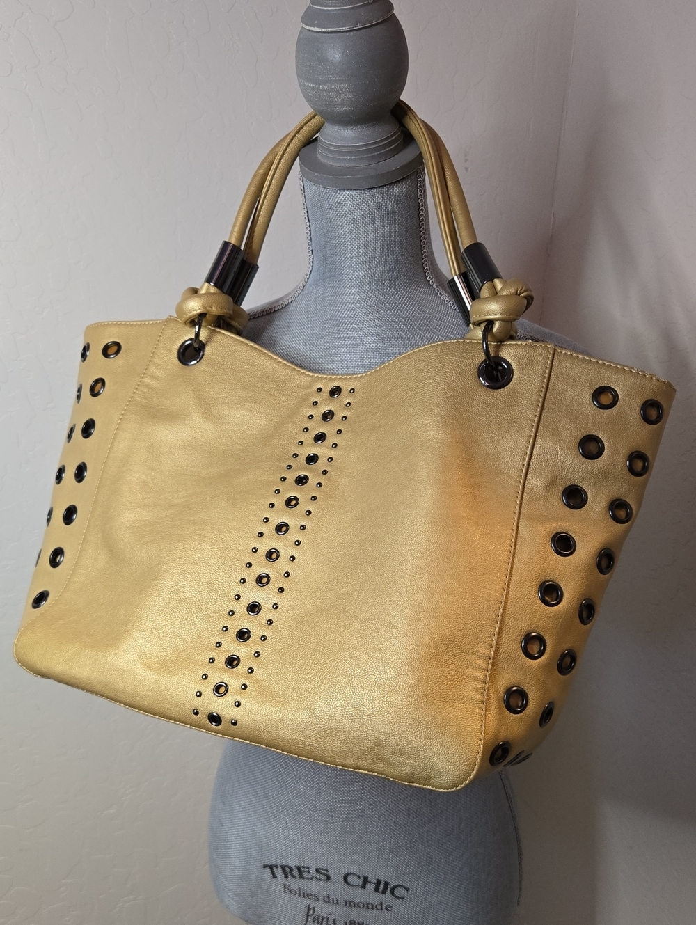 Gold Studded Faux Leather Tote Bag
